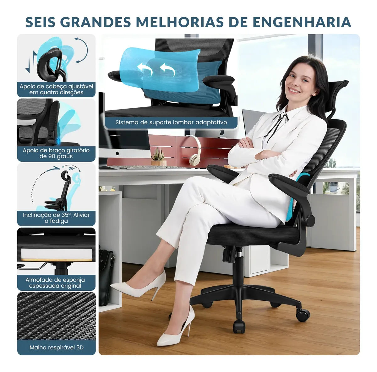 Cadeira Ergonomica Escritorio Giratória Executiva Tela Mesh