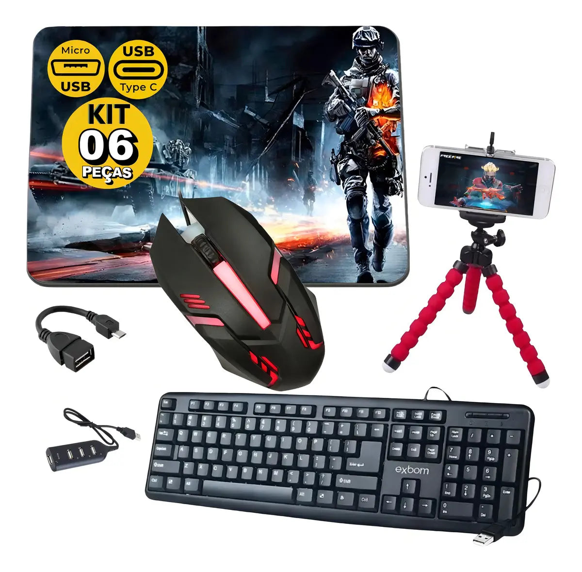 Kit Gamer Mobilador Exbom para Celular com Teclado Mouse e Preto