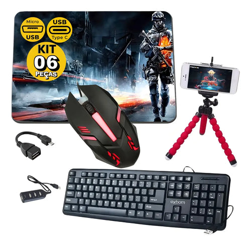 Kit Gamer Mobilador Exbom para Celular com Teclado Mouse e Preto
