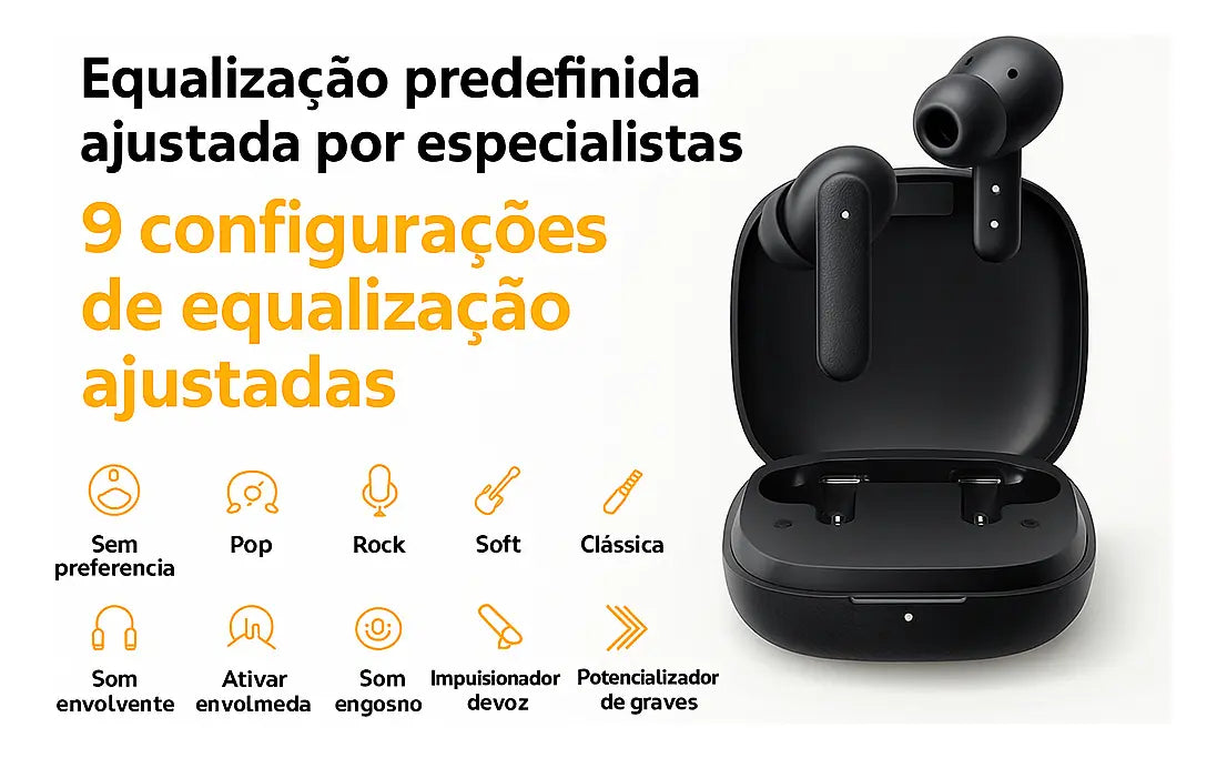 Fone QCY Buds T43 Bluetooth 5.3 Enc IPX4 Cor Preto