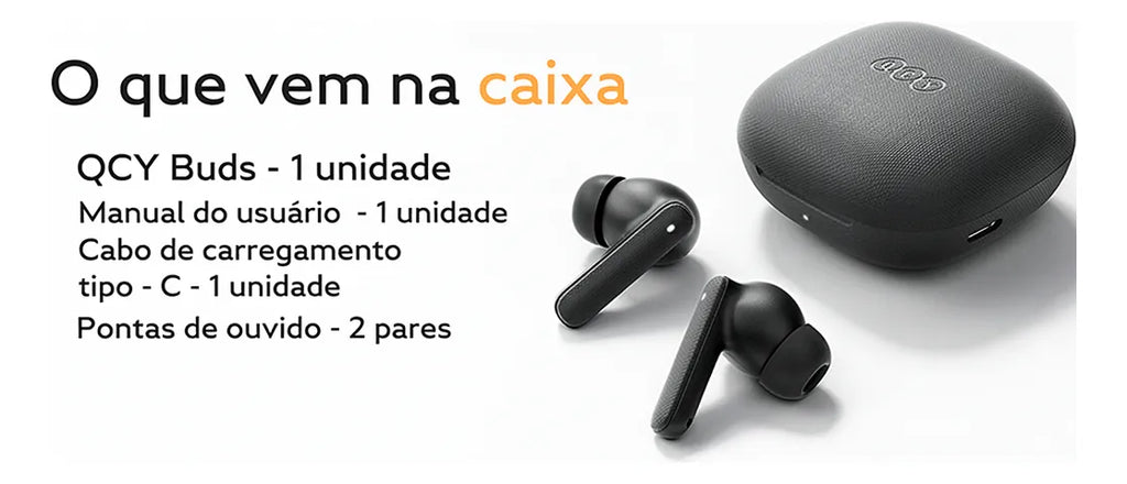 Fone QCY Buds T43 Bluetooth 5.3 Enc IPX4 Cor Preto