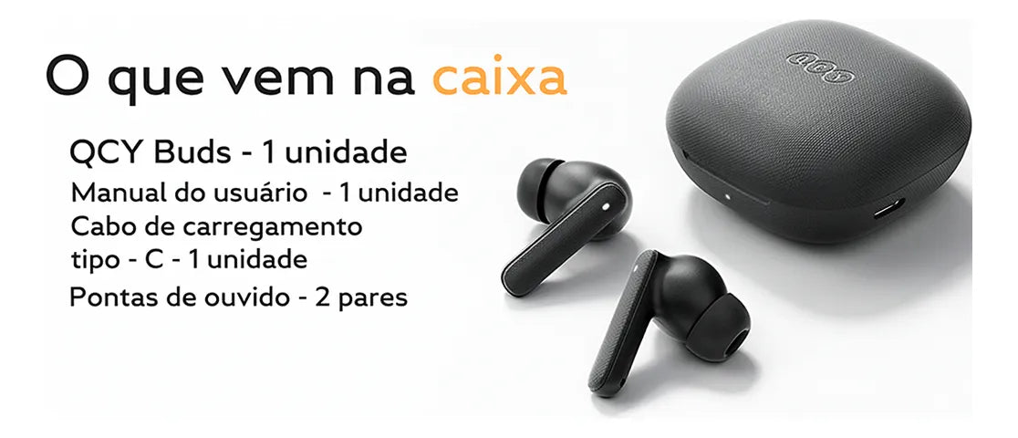 Fone QCY Buds T43 Bluetooth 5.3 Enc IPX4 Cor Preto