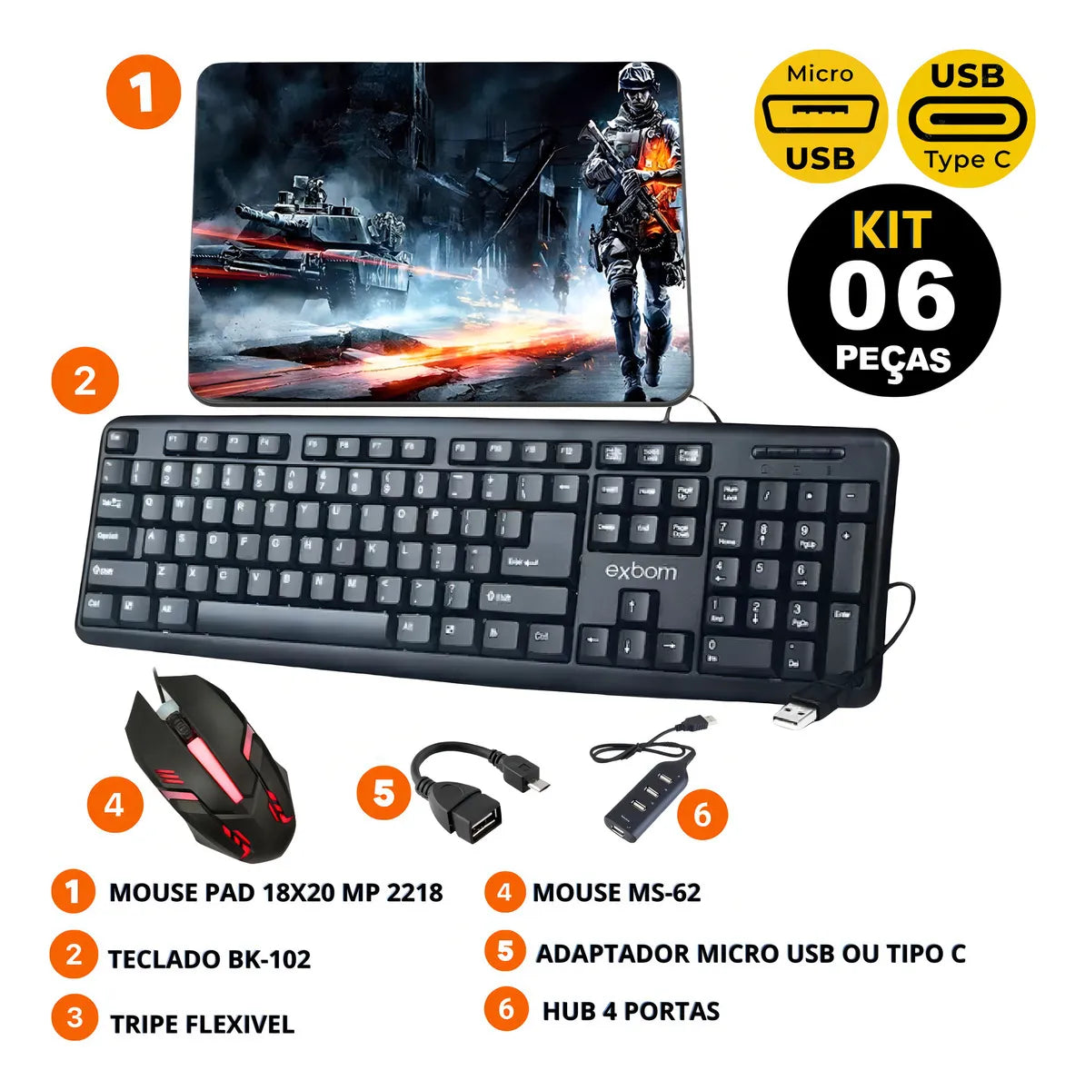 Kit Gamer Mobilador Exbom para Celular com Teclado Mouse e Preto