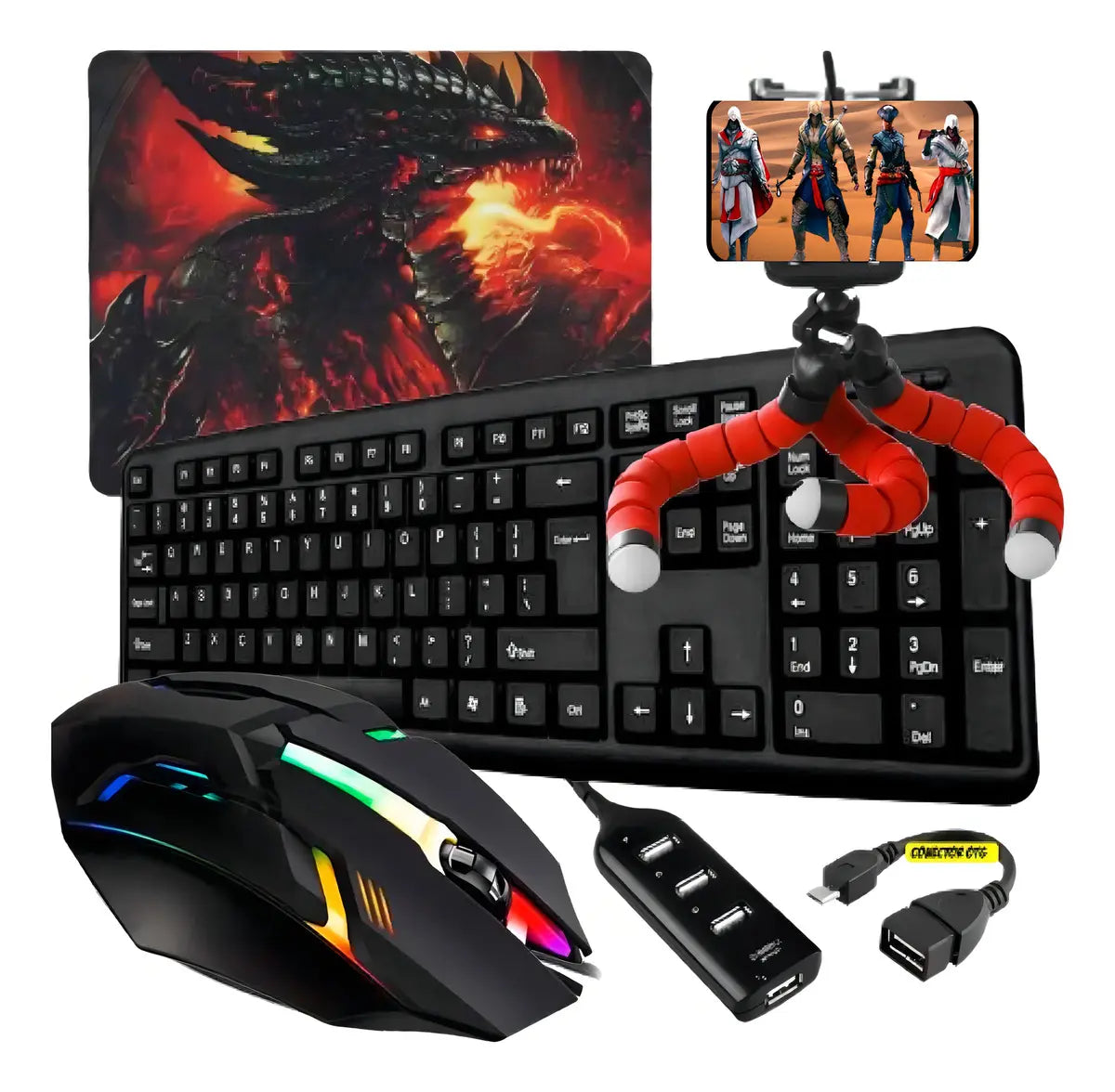 Kit Gamer Mobilador Exbom para Celular com Teclado Mouse e Preto
